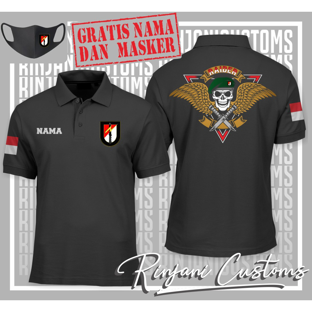 KAOS POLO RAIDER TNI AD KEREN DAN TERBARU GRATIS MASKER DAN BISA PASANG NAMA - BAJU KERAH RAIDER KER
