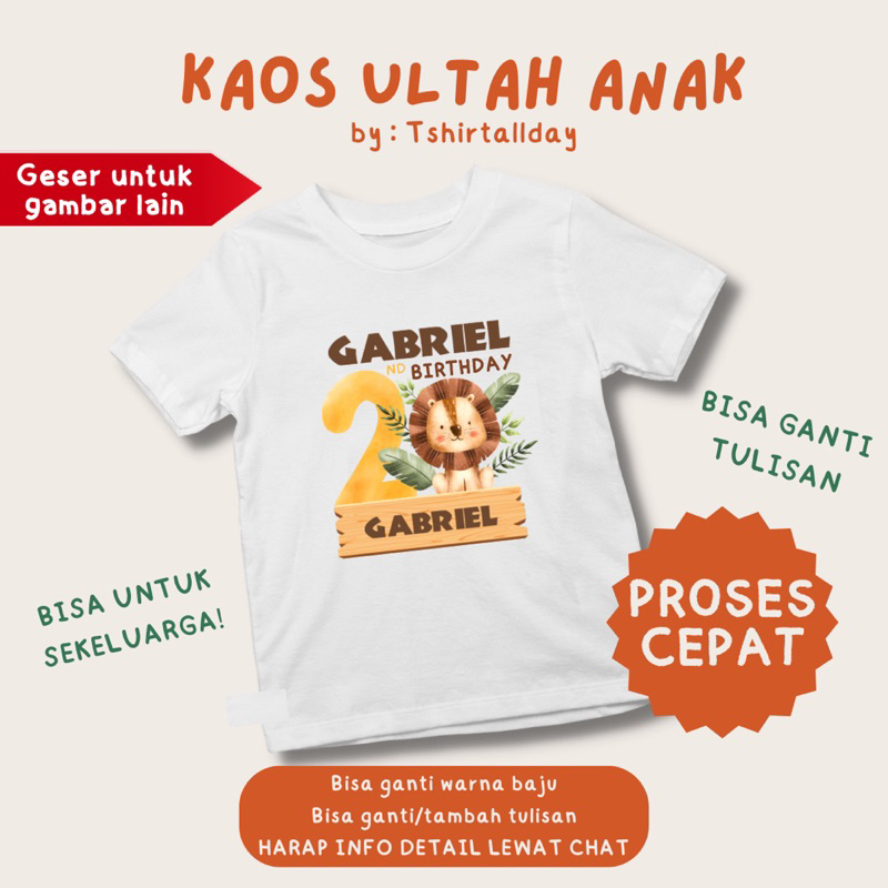 Atasan Kaos Anak Acara Ulang Tahun Ultah Couple Keluarga Family Custom safari animal zoo