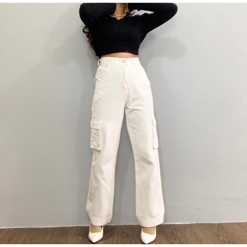 Loose pants jeans cargo unisex polos highwaist - kulot highwaist - cargo jeans import - kulot wanita