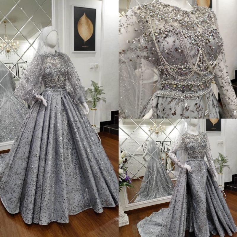 NEW GAUN 3IN.1 SUPER PREMIUM/GAUN SEQIIN CRONOLIN  PENGANTEN 3 IN 1   MEWAH/BAJU PENGANTIN CRINOLIN MODEL TERBARU/GAUN SLIM DRESS/GAUN MODREN /GAUN PENGANTIN BEREKOR/WEDDING DRESS