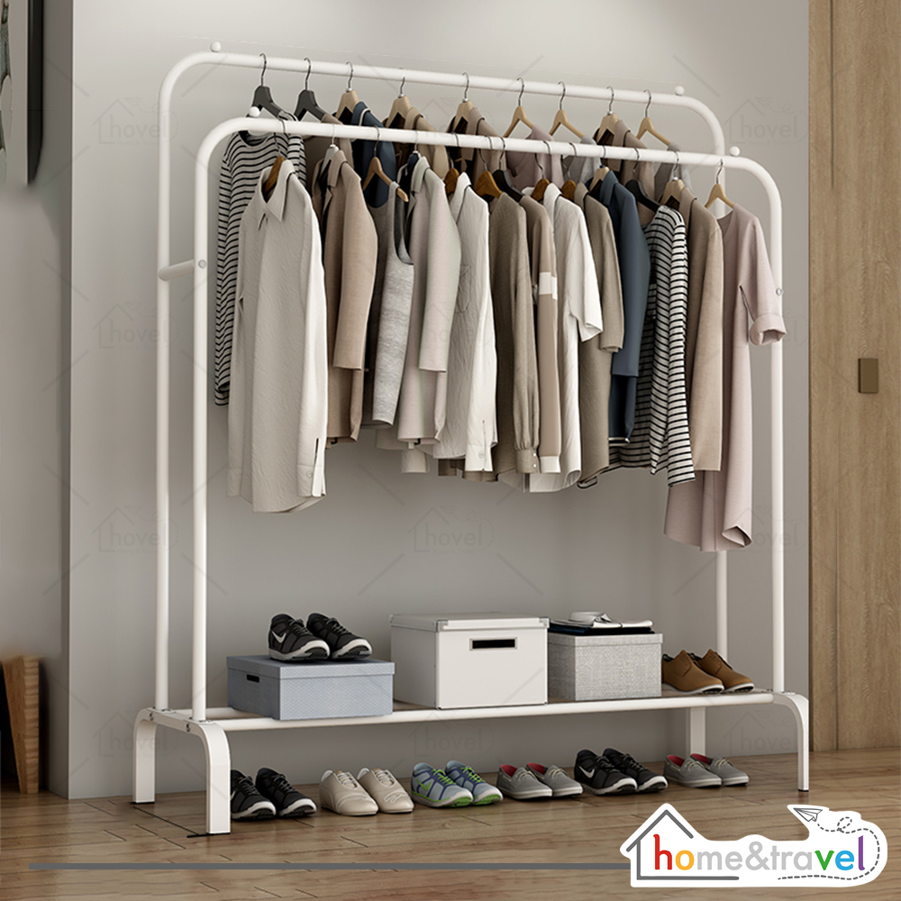 HOVELSHOP Rak Model Gawang Double Standing Hanger Besi Gantungan Pakaian