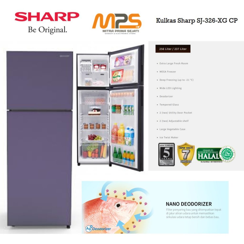 Kulkas 2 Pintu Sharp SJ-326XG-CP - 237 Liter