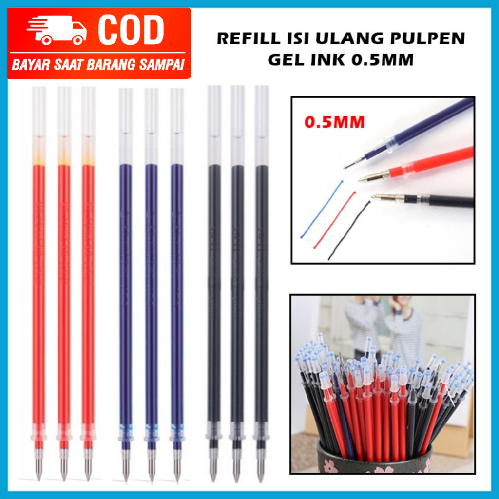 

Isi Ulang Tinta Pulpen 0.5mm / Refill Pen Gel Ink Bullet Tip 3 Warna / Alat Tulis Pena Perlengkapan Sekolah Kantor/ Pen Tinta Cair Standart Merah Hitam Biru ATK