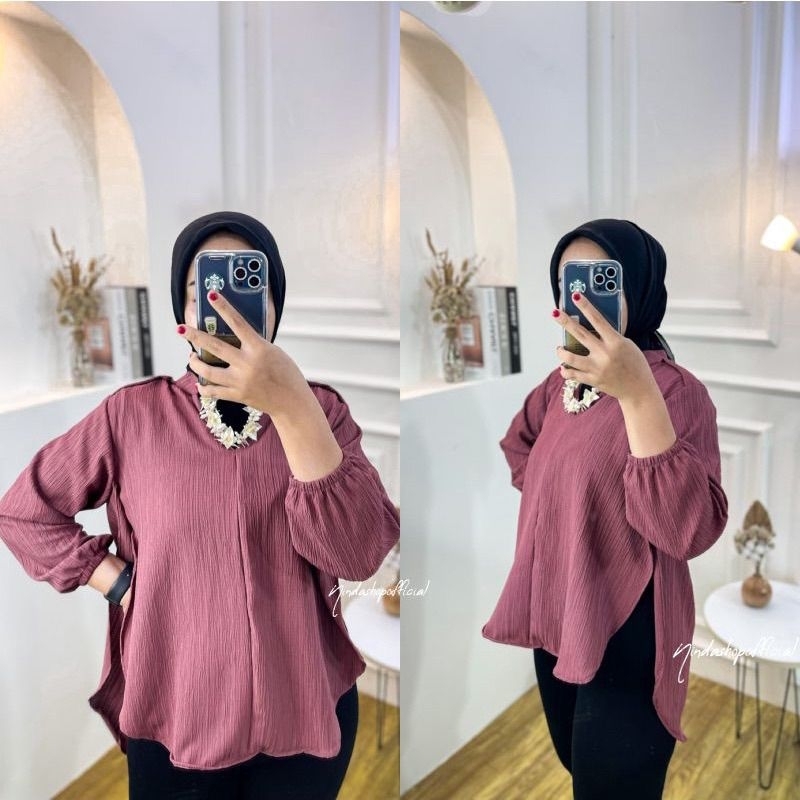 Sheila Blouse Wanita Lady Crush Lengan Kerut