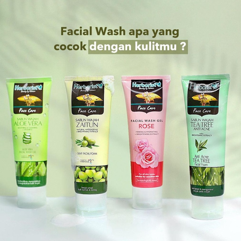 Herborist Facial Wash Series 80GR Aloe Vera Tea Tree Zaitun Rose / Perawatan Wajah Sabun Wajah Kusam Kering Sensitif Berjerawat Berminyak Face Wash Gel