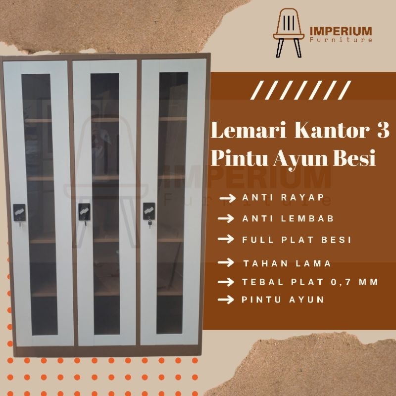 Lemari Arsip Besi / Lemari Kantor Besi / Lemari arsip 3 pintu / Lemari besi / Lemari buku besi