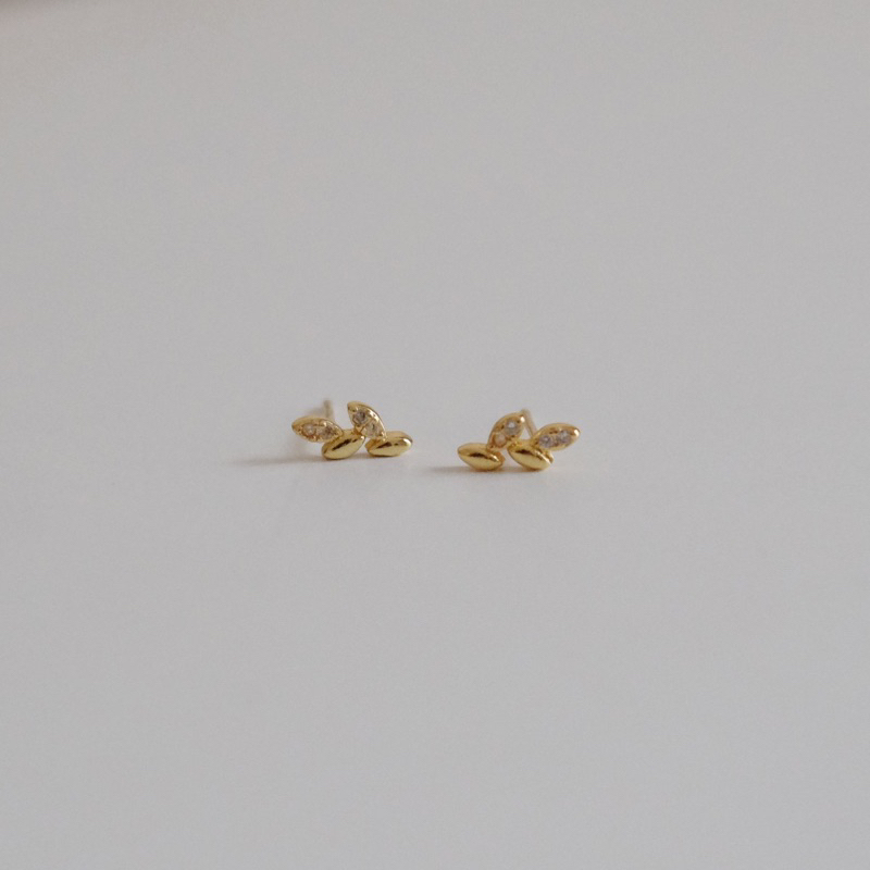 Ark.co - Leaf tiny earrings (basic &amp; crystal &amp; tree) anting daun simple minimalis