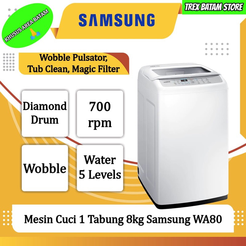 Jual SAMSUNG WA80H4000 8KG MESIN CUCI TOP LOADING (BATAM) | Shopee ...