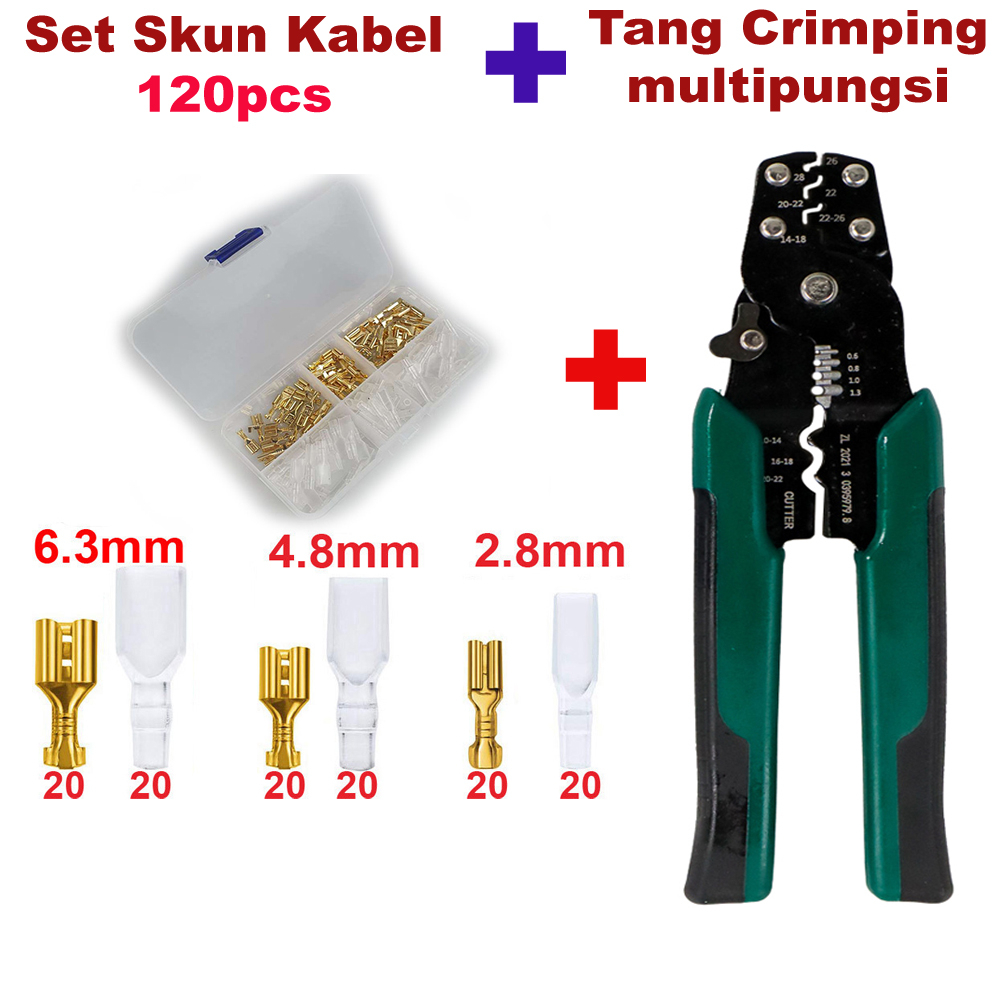 SET LENGKAP TERMINAL SKUN Isi 315Pcs / 270Pcs / 120Pcs + Tang Potong &amp; Kupas Kabel 4in1 Tang Crimping Krimping Skun Wire Pliers - Set Female Male Karet Terminal Aki Original - Tang Skun - Tang Press Crimping - Konektor Terminal Kabel Skun