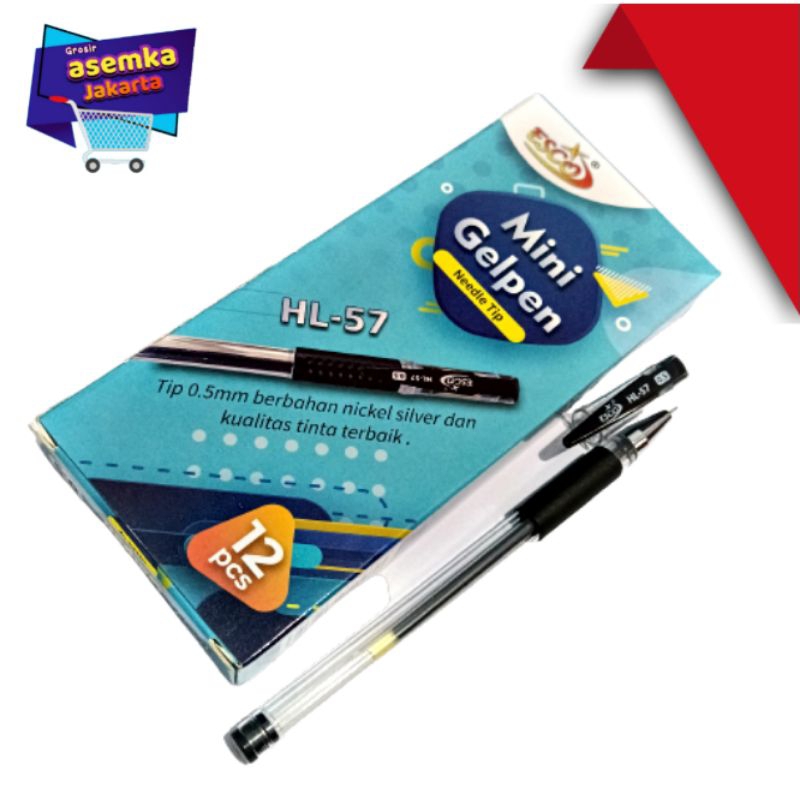 Bolpen Esco Mini Gel Pen hitam isi 12pcs