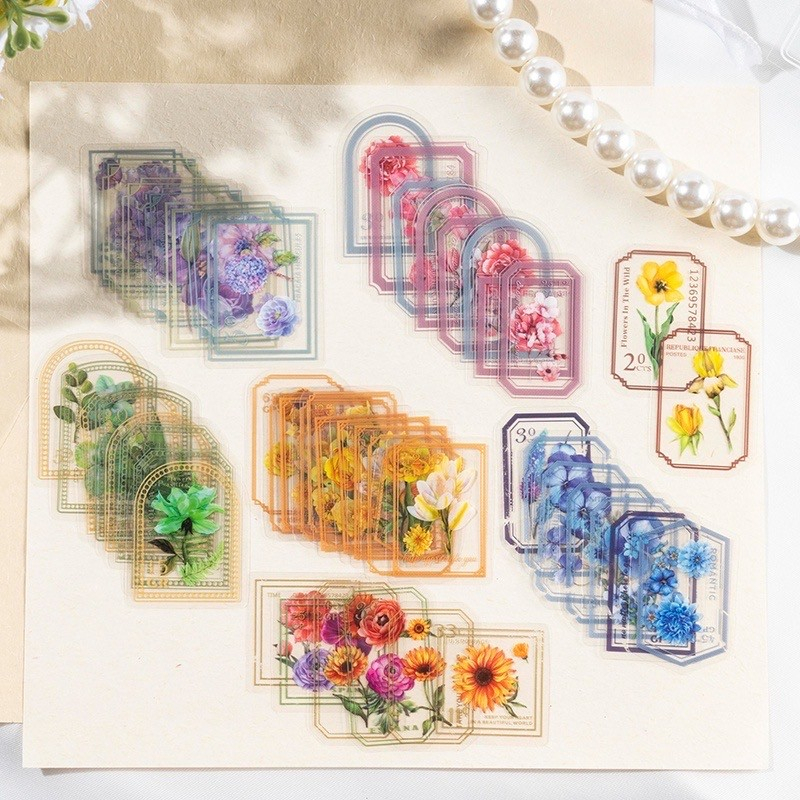 

40 Pcs Sticker Flower Frame Stiker Bunga Aesthetic 088 Pretty PET