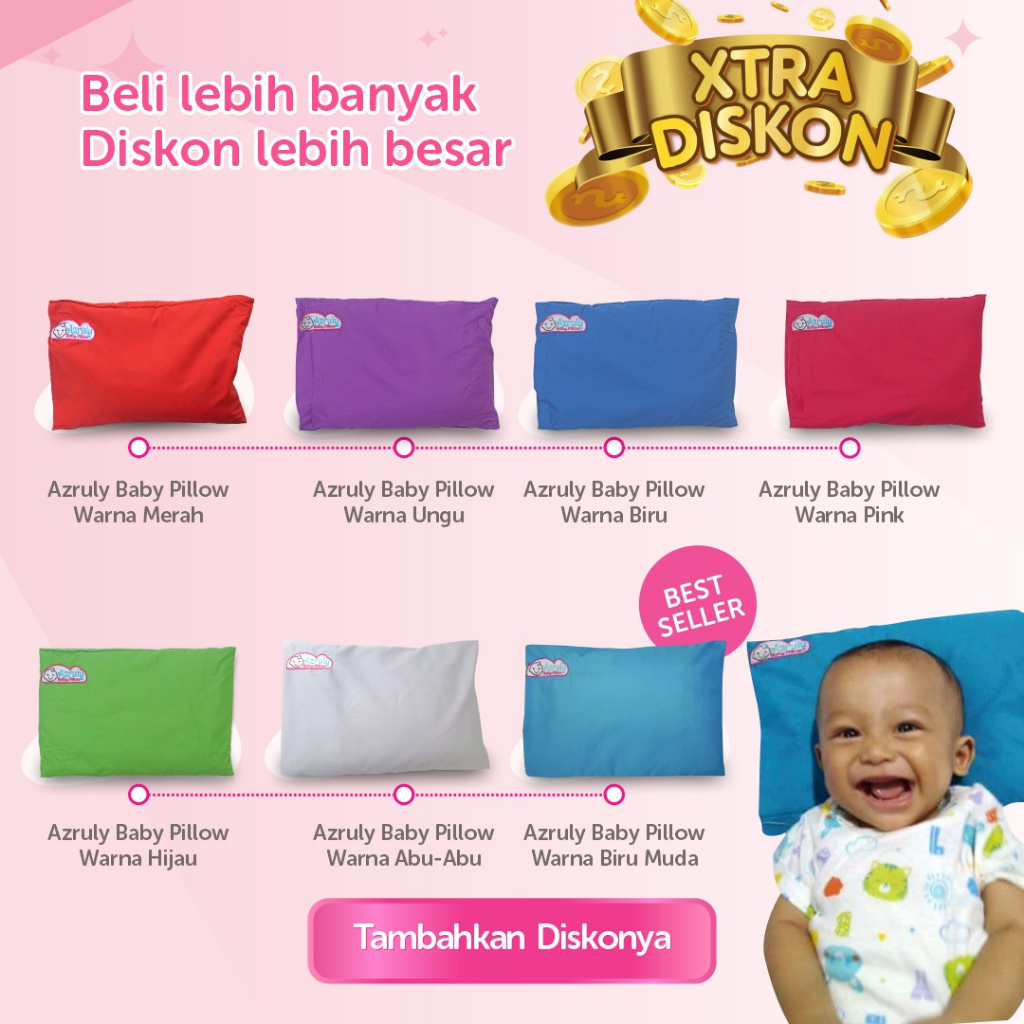 Azruly Baby Pillow + Booster Asi - Bantal Anti Peyang 100% Kulit Kacang Ijo Opsimom | 2 PCS