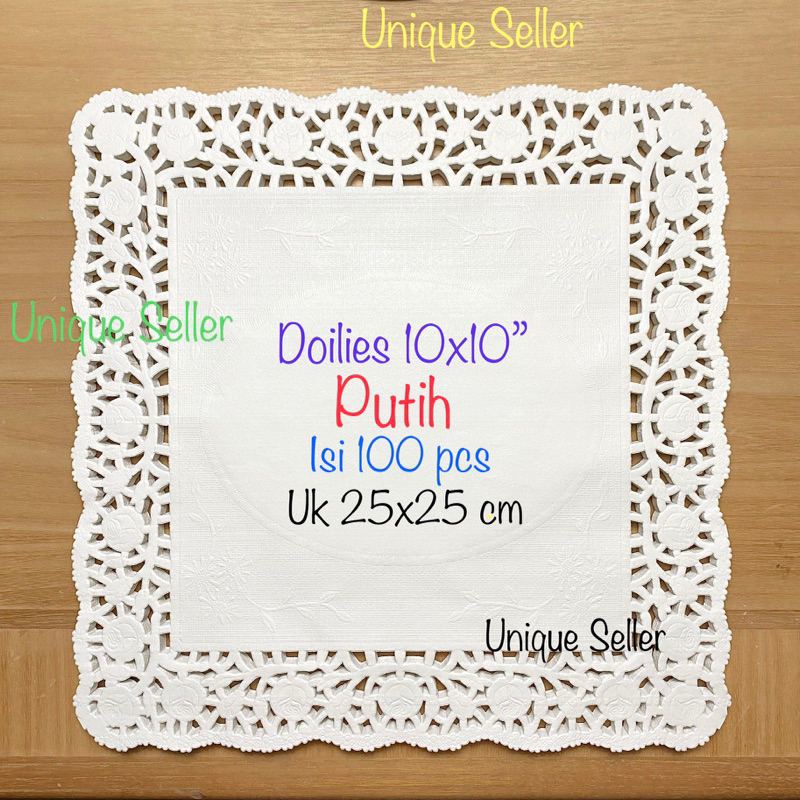 [100 pcs] Doilies Paper Kotak 10x10” (25x25 cm) untuk Dus 25x25 / Kertas Alas Renda 10x10 / Paper Doilies 25 x 25 cm / Doily Doyly Paper 10x10 25x25cm 25x25 cm