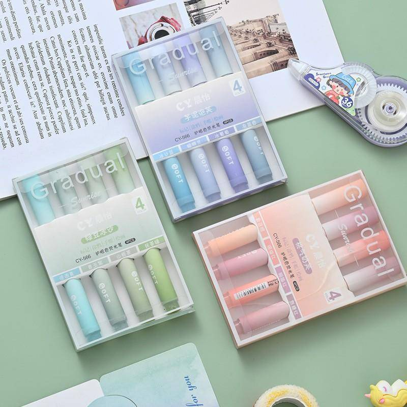 

4 Buah/Bungkus Secara Bertahap Pena Stabilo Kawaii Permen Warna Manga Spidol Midliner Pastel Stabilo Set