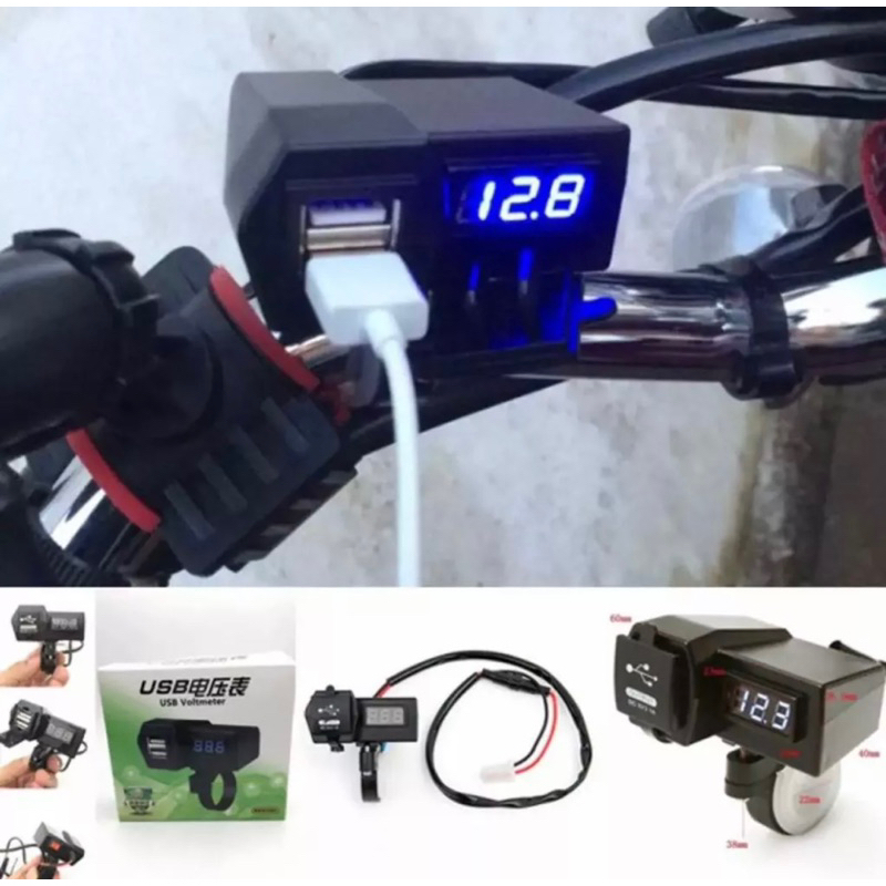 Motorcycle Digital Voltmeter Charger Motor Cas HP Motor 2 USB 3.1A Casan Hp stang Universal Dual USB