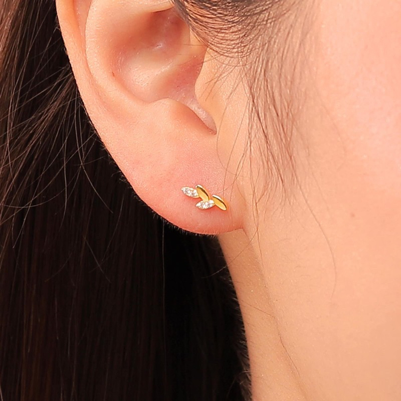 Ark.co - Leaf tiny earrings (basic &amp; crystal &amp; tree) anting daun simple minimalis