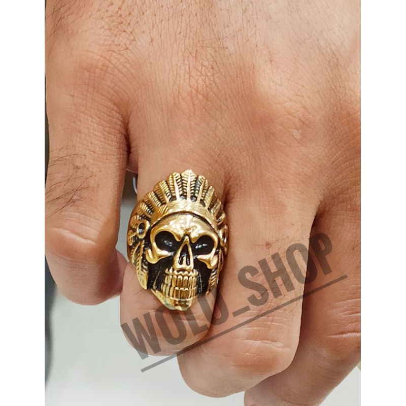 Cincin Skull Ring Pria Gold Silver anti karat
