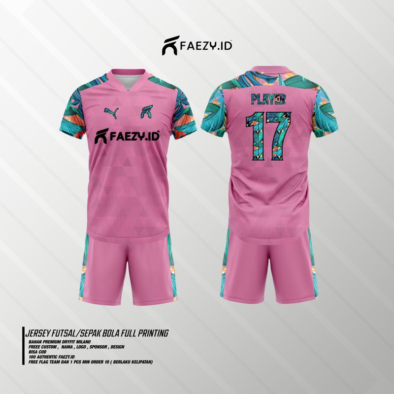Jersey Futsal/ Bola Floral Pink  Full Printing Grade Ori