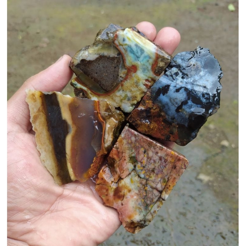 batu akik bahan lempengan pancawarna batu garut lawas berkualitas borongan hemat