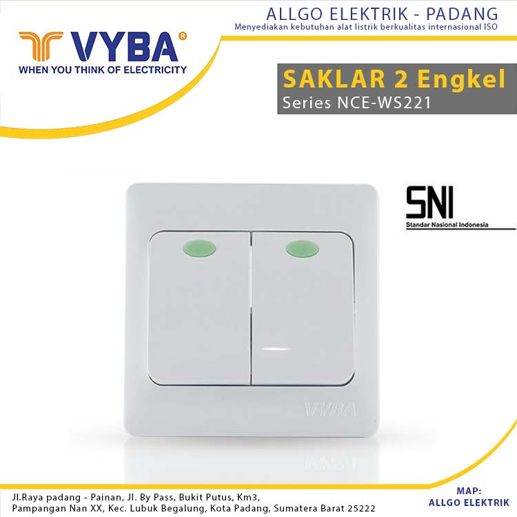 allgo elektrik - Saklar Series VYBA IB/OB dua Patik Standar PLN NCE-WS221 Kualitas Terbaik Bahan teb