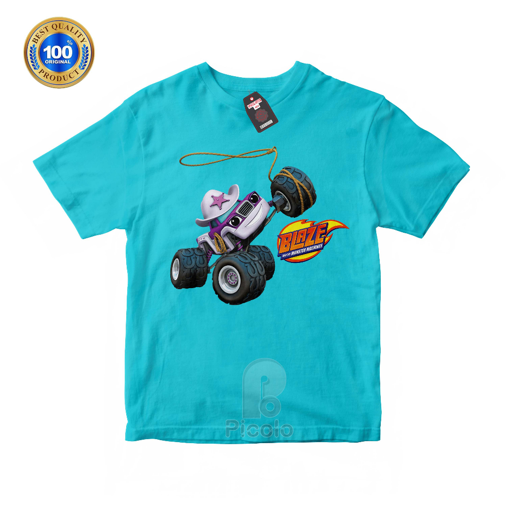 (FREE NAMA) BAJU KAOS ATASAN ANAK MOTIF KARTUN BLAZE AND THE MONSTER UNISEX Bahan COTTUN