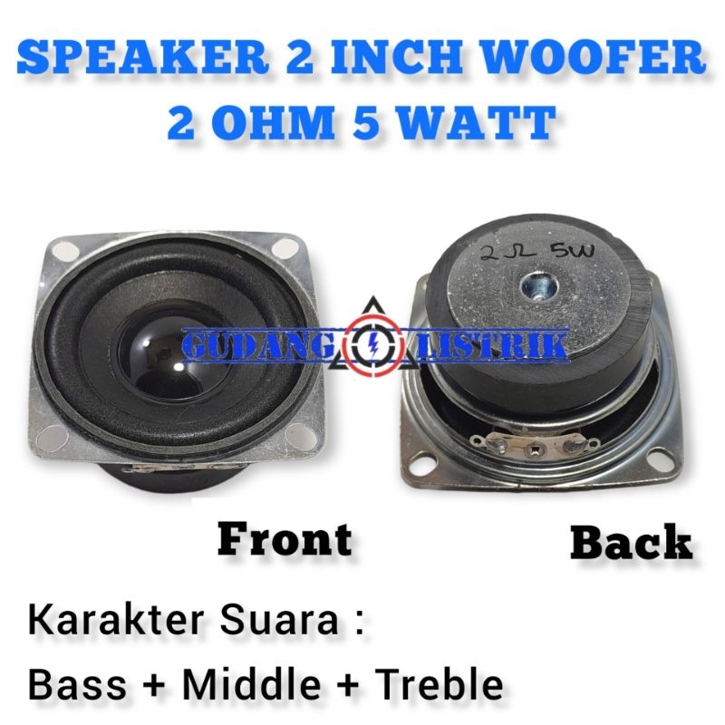 1 Biji Speaker Mini Woofer 2 Inch 52mm 2 Ohm 5 Watt Middle Bass Magnet Besar