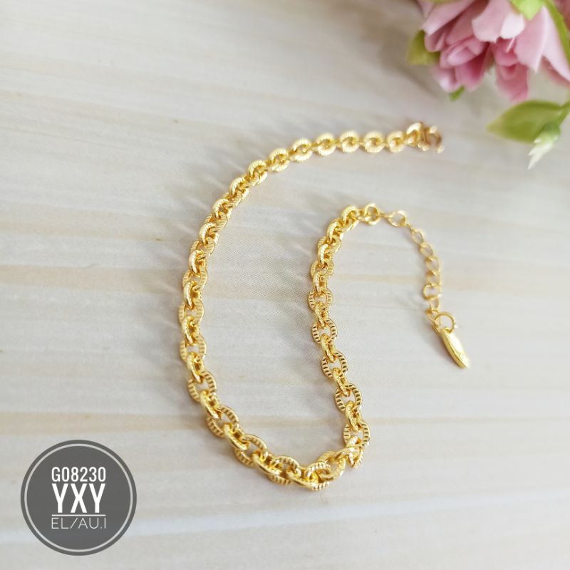 Gelang yaxiya rantai nori ukir warna gold 24k G08230