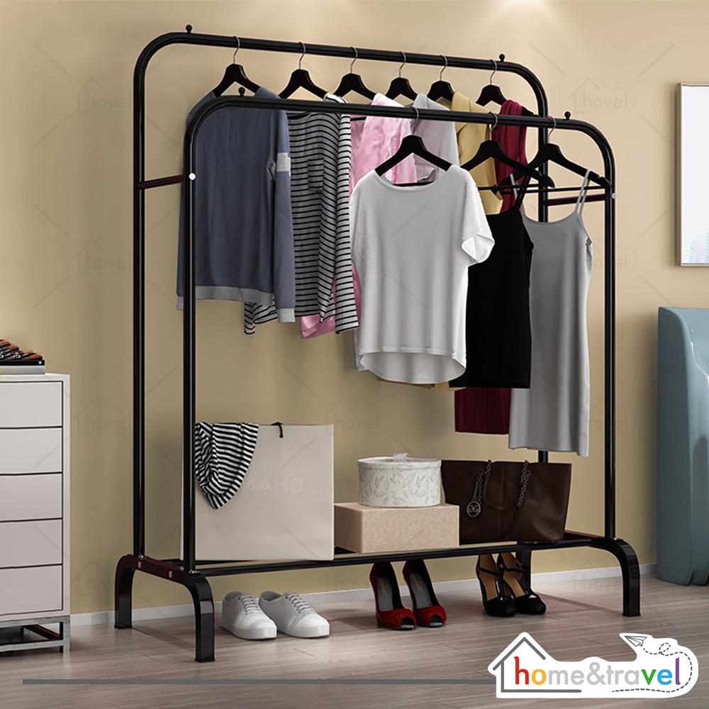 HOVELSHOP Rak Model Gawang Double Standing Hanger Besi Gantungan Pakaian