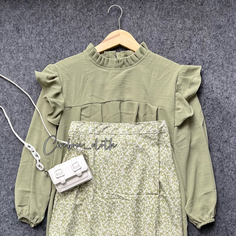 ONE SET PETTERN SKIRT FLORAL SKIRT (Cirebon Cloth)-Rok matcha blus sage