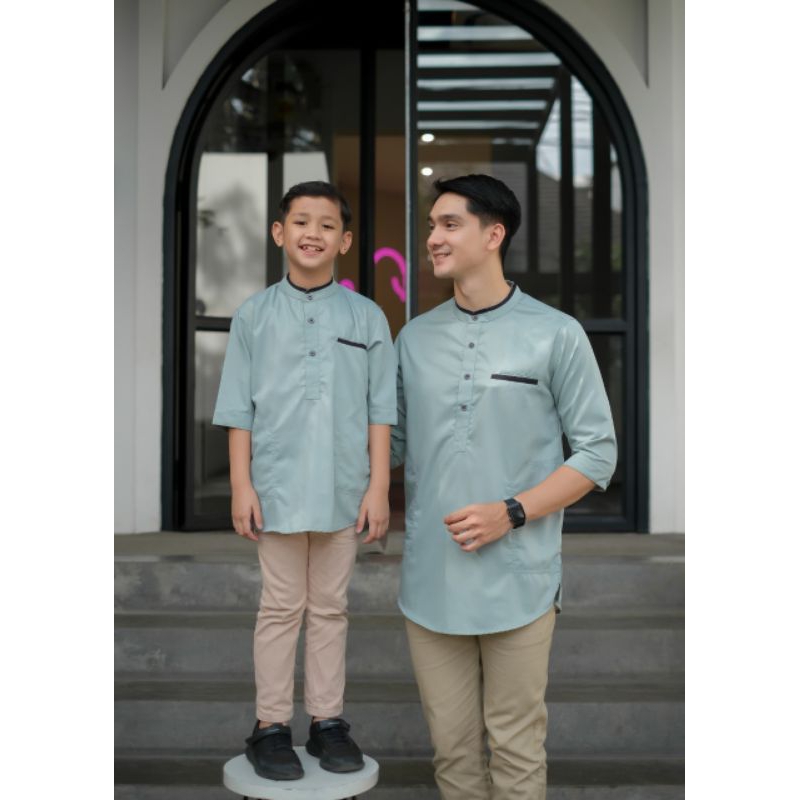 Baju Koko Toyobo Hijau Min Setelan Ayah Dan Anak Kurta Pakistan Polos Terkini Couple Seragaman Kelua