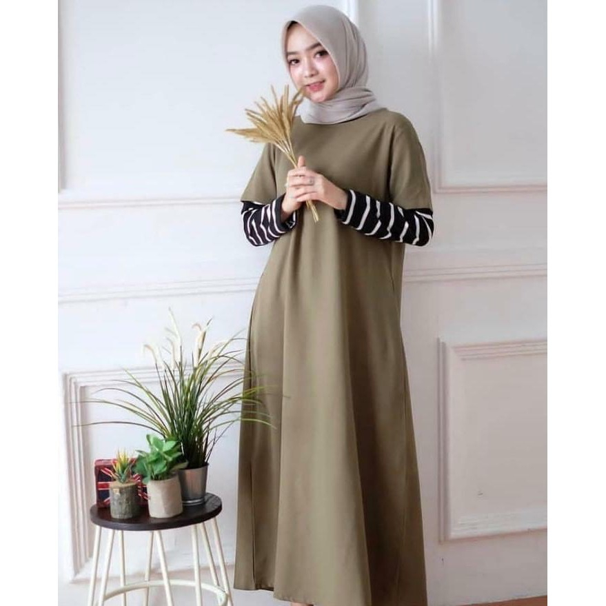 ImmoShop15 Long Dress Savira Army / Hoodie Wanita / Sweater Wanita / Baju Hangat / Baju Teba