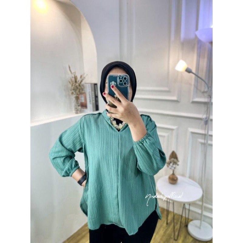 Tamstore Blouse Wanita Polos Lady Crush Kerah Sanghai Atasan Kemeja Aleya Shirt Ootd Kekinian