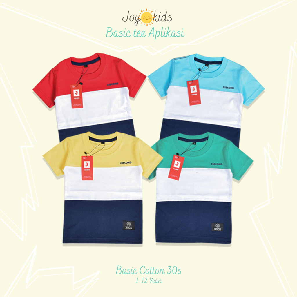 Joy Kids Baju Kaos Atasan Anak Laki laki Kombinasi Warna Katun 30S Lengan Pendek 1-12 Tahun