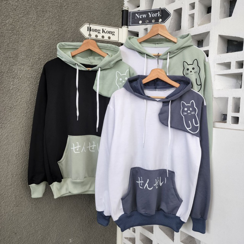Sweater wanita pria COMBIE CAT HOODIE
