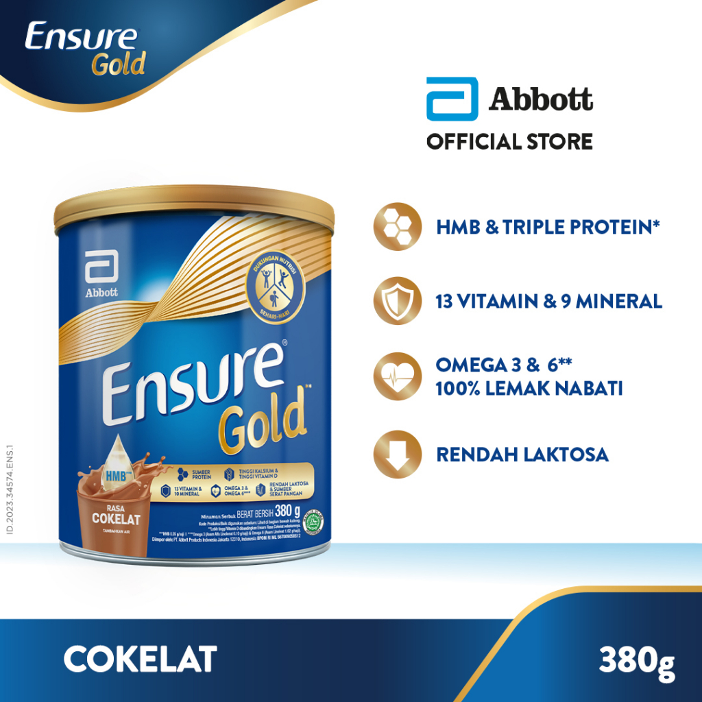 Ensure Gold HMB Cokelat 380 g - Nutrisi Dewasa Rendah Laktosa ABBOTT OFFICIAL STORE