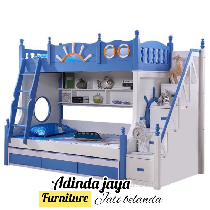 tempat tidur anak tingkat moderen ukuran atas 90x200x180 ukuran kasur bawah 120x200x180
