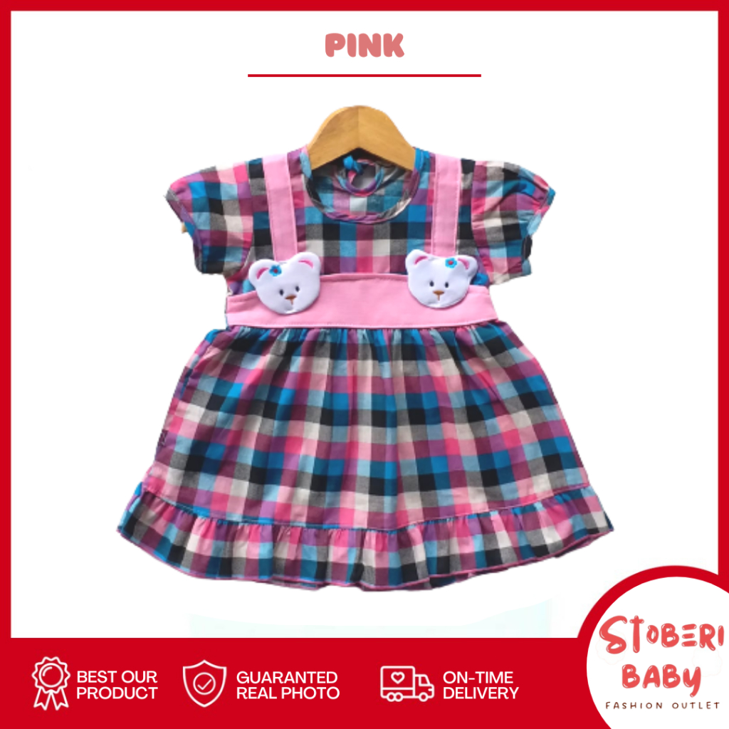 stoberi baby - (EXCLUSIVE ON STOBERI BABY) Dress Bayi Motif Animal Lucu Baju Bayi Perempuan / QIU2 SQUARE BEAR