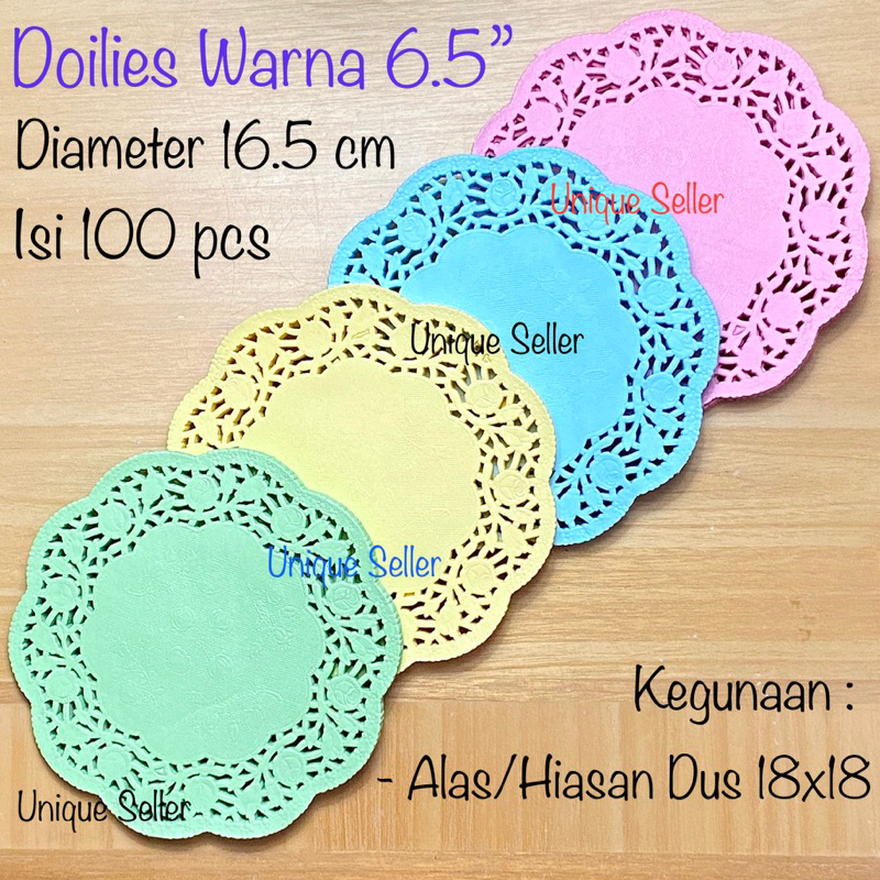 Paper Doilies Warna 6.5&quot; Diameter 16.5 cm isi 100 untuk dus 18x18 / Alas Renda Kue Kering 6.5 / Doilies Paper Warna Warni 6,5&quot; 6,5 / Doily Doyly Paper 6.5 6,5