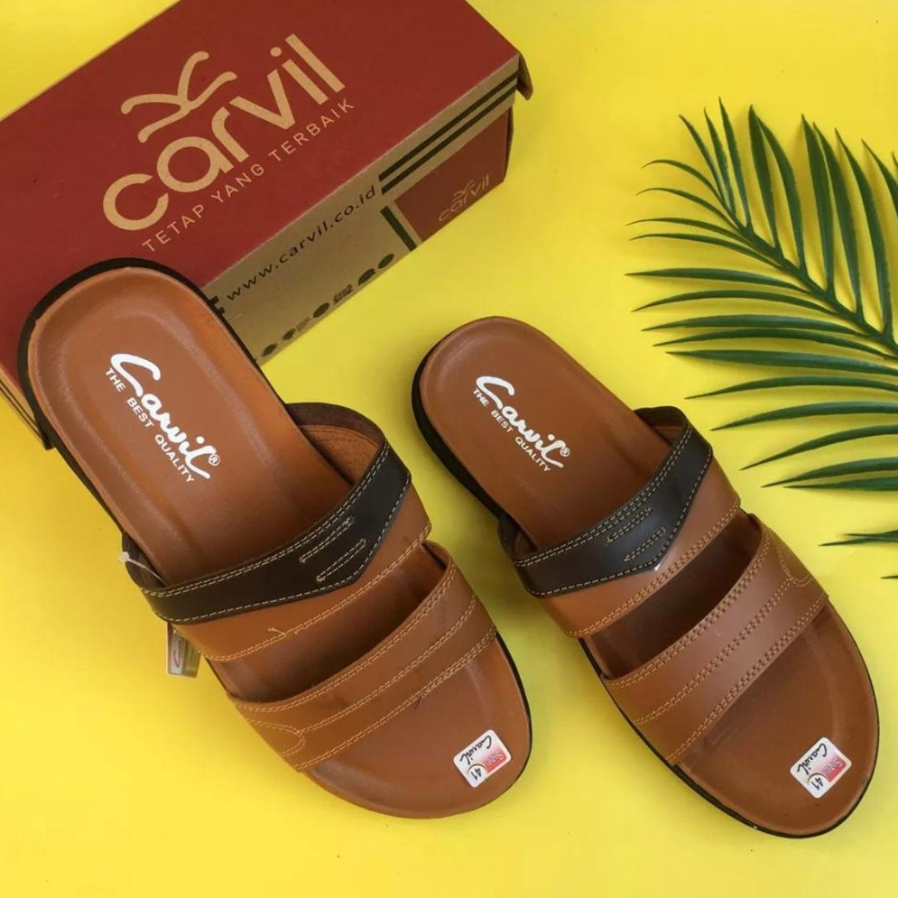 Sandal Sendal Slop Selop Slip On Slide Jepit Japit Kulit Carvil Pria Premium