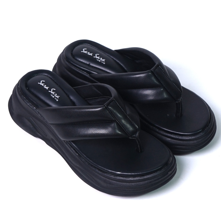 SARASARA YUK - NARITA Sandal Wanita Wedges Jepit Tinggi 5cm Size 36 - 40 Casual Sendal Cewek Platform 37 38 39 untuk Jalan Pergi Santai Japit Warna Black HItam Premium Original Sara Sara Kekinian Terbaru Shoes ORI Mall Official Store