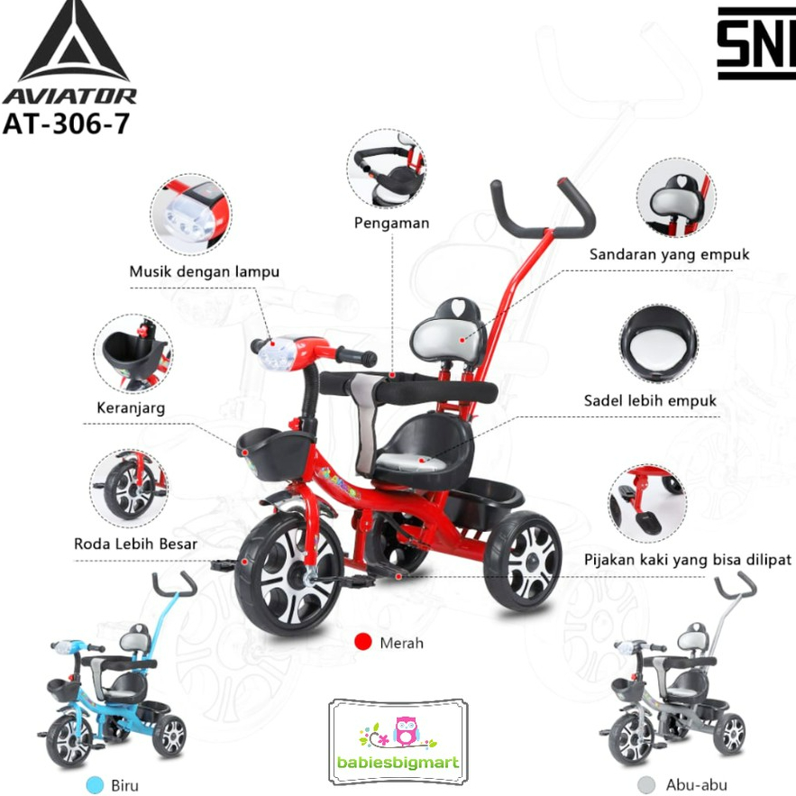 Sepeda Anak Roda 3 Tiga Tricycle Aviator AT 306 7 Dorongan