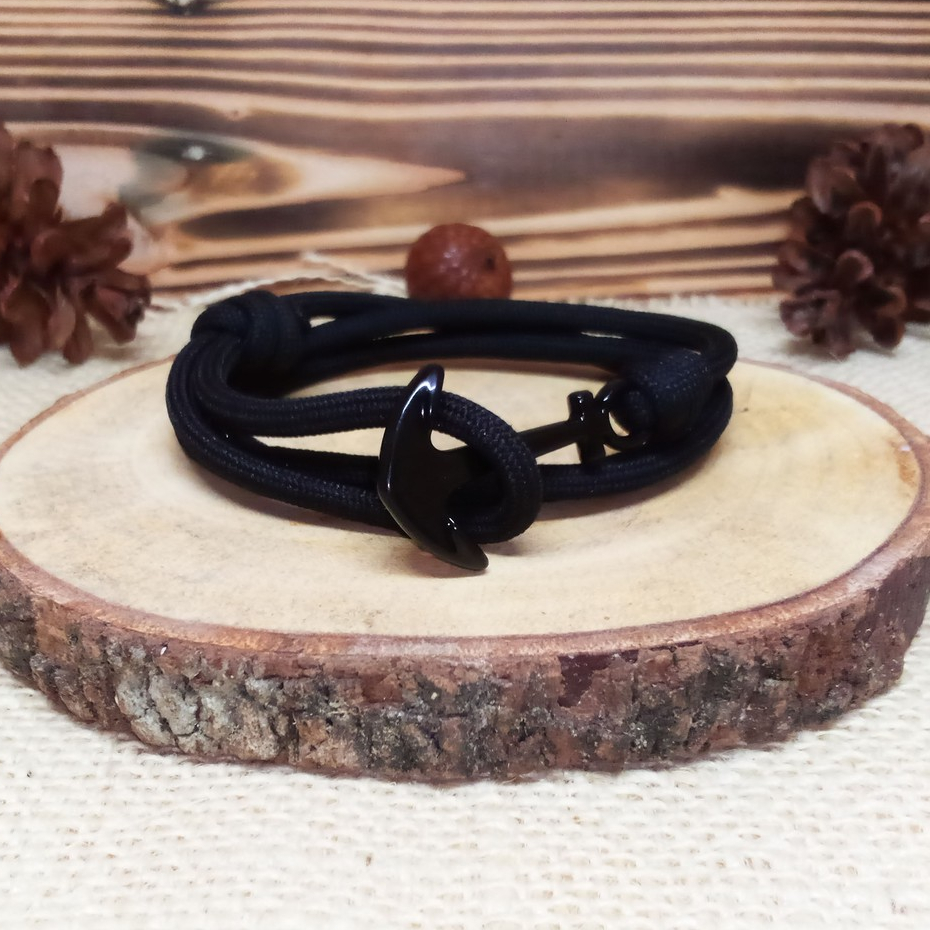 GELANG TALI JANGKAR BESI PARACORD PREMIUM GELANG PRIA TERMURAH TALI HITAM