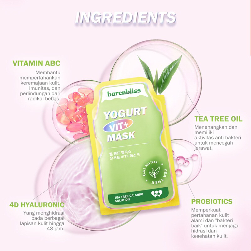 [BISA COD] Barenbliss BNB Yogurt Vit+ Mask  - Sheet Mask Barenbliss - Masker Barenbliss - Masker Wajah