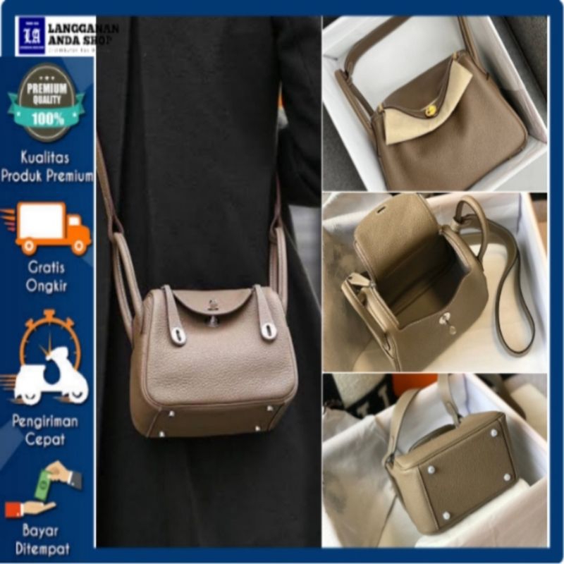 Tas Selempang Wanita Mini Import 27679Hermes Lindy UK20 Mocca Free Box Original