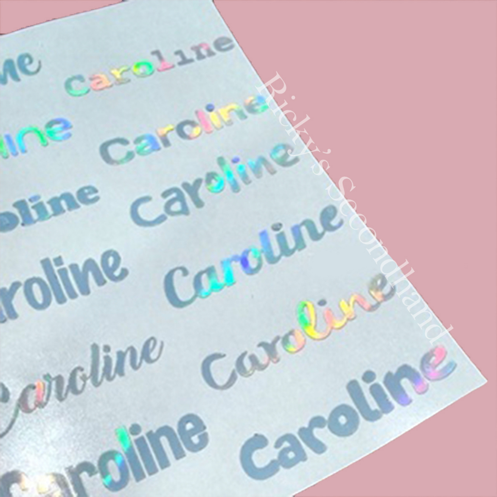 

CUSTOM Nama Logo Hologram Stickers Label Anime KPOP Username Waterproof Anti Air Holo Stiker Holographic Sticker