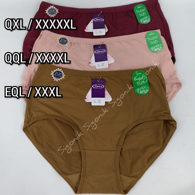 CD Celana Dalam Wanita Dewasa Ekstra Jumbo Tipe Sorex 1248 Size EQL/XXXL/3XL QQL/XXXXL/4XL QXL/XXXXXL/5XL Super Soft Big Size Maxi High Waist Original Cewek Perempuan Cawet Undies Polos Grosir Murah Adem Sigonik