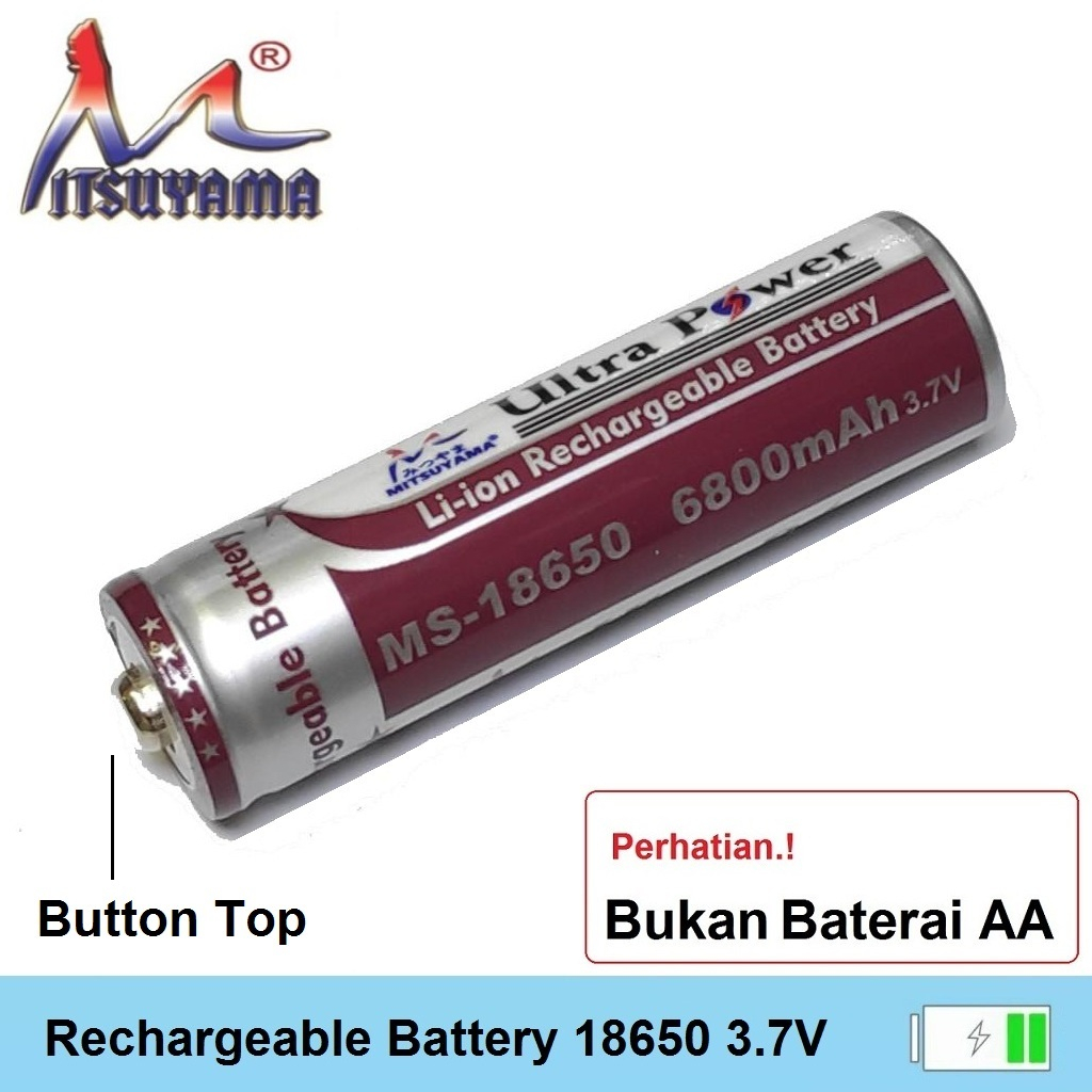 Baterai Mitsuyama MS-18650 Top Botton 6800mAh 3.7V Rechargeable Battery