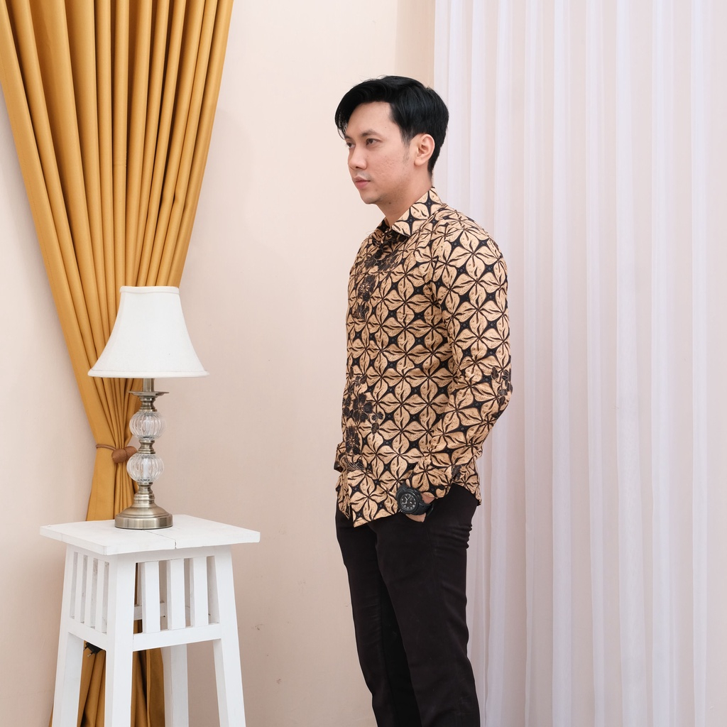 BAJU BATIK PRIA LENGAN PANJANG SLIM FIT PREMIUM FURING ADEM MODERN KEMEJA CASUAL FORMAL S M L XL XXL ACARA KONDANGAN KJ 04