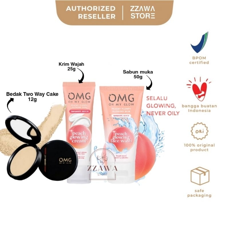 OMG Paket Hemat 3pcs ( Face Wash 50g + Glowing Cream 25g + Bedak Two Way Cake )