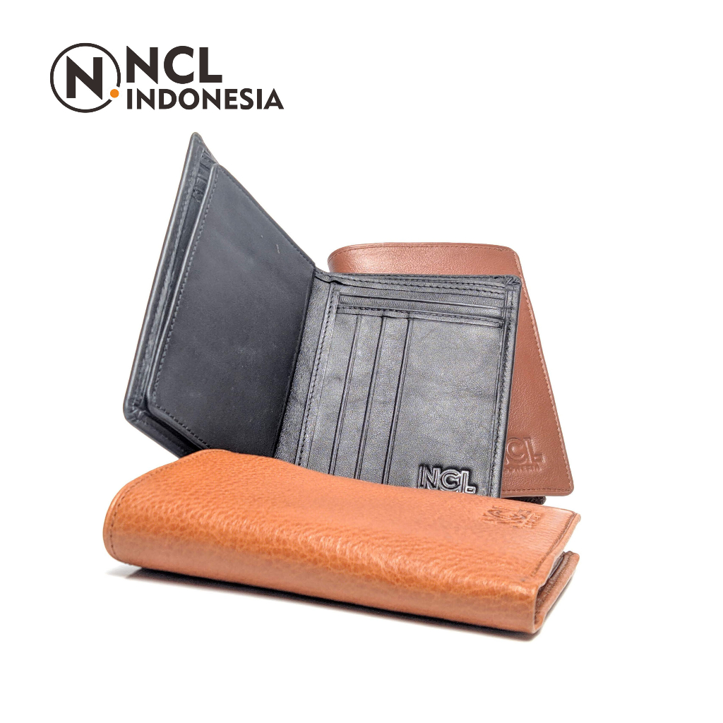 NCL Dompet Pria Bahan Kulit Sapi Asli 100% Original Model Lipat Polos